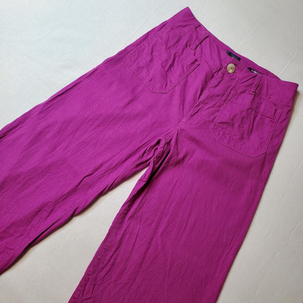 Maeve Anthropologie Women Size 4 Colette Crop Linen Blend Wide-Leg Pants Magenta